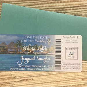 Invitation de mariage jamaïcain. Carte d'embarquement Enregistrer la date. Invitation de carte d'embarquement. Invitation de mariage destination.  La baie de Montego