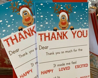 Kids thank you cards. Holiday thank you cards. Children fill-in style thank you cards. Christmas thank you notes