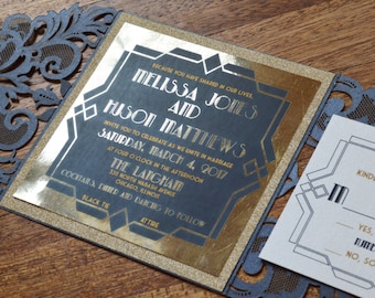 Great Gatsby Invitation.  Gatsby Invitation. Gatsby Wedding Invitation. Lasercut wedding invitation.