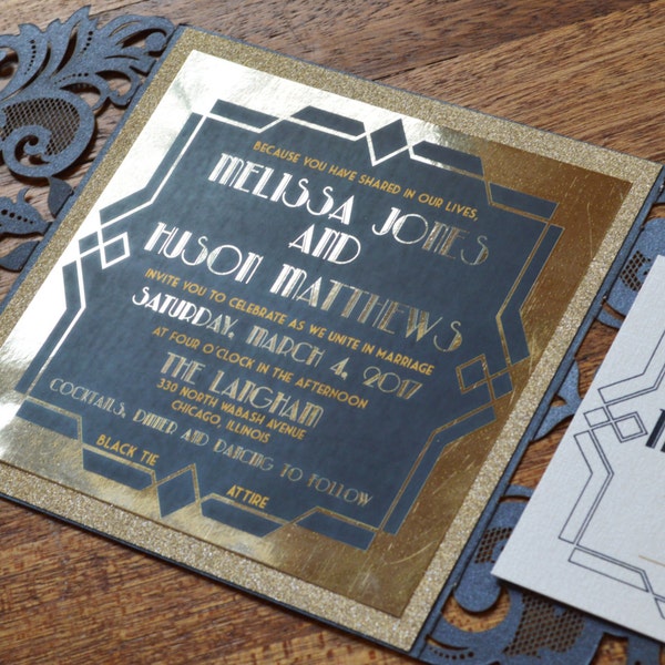 Great Gatsby Invitation.  Gatsby Invitation. Gatsby Wedding Invitation. Lasercut wedding invitation.