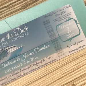 Boarding Pass Save the Date. Destination Wedding Invitation.  Cruise ship boarding pass Design.