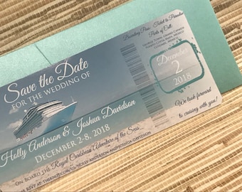 Boarding Pass Save the Date. Destination Wedding Invitation.  Cruise ship boarding pass Design.