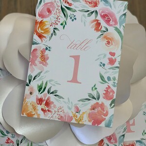 Floral table number set. Ready to Ship Wedding table numbers. Watercolor floral table numbers.