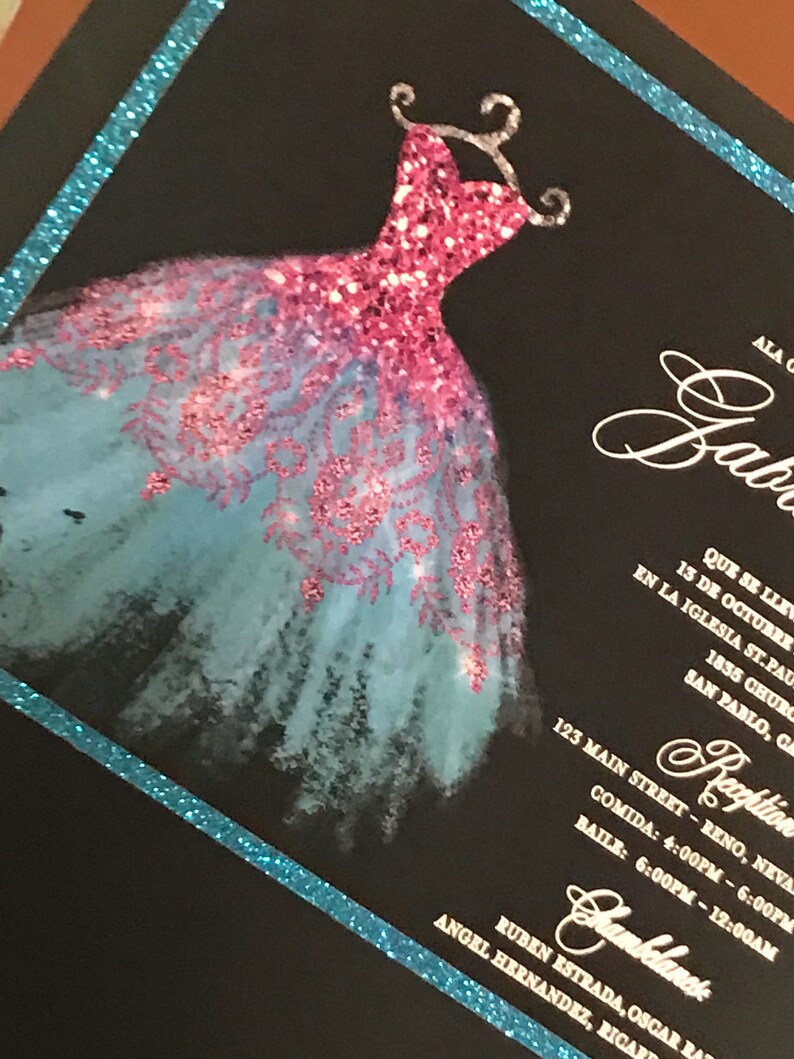 Quinceanera dress invitation. Aqua Quinceanera dress Etsy