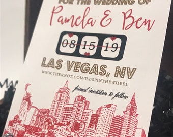 Las vegas save the date. Destination Wedding Invitation. Save the Date Luggage Tag Magnet or Cardstock.