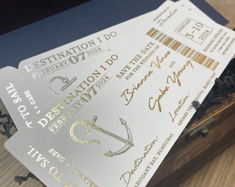 Foil Boarding Pass cruise Invite. Cruise Wedding Invitation. Destination wedding save the date.  Cruise Save the date cards