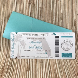 Boarding Pass Save the Date. Boarding Pass Invitation. Destination Wedding Invitation.  DEPOSIT: Florida Save The Date