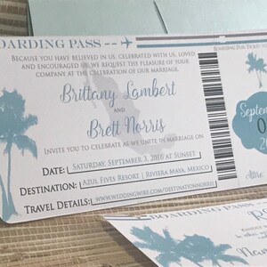 Mexico Wedding Invitation.  Travel Themed Wedding Invitation. Beach Wedding Invitation. Boarding Pass invite.