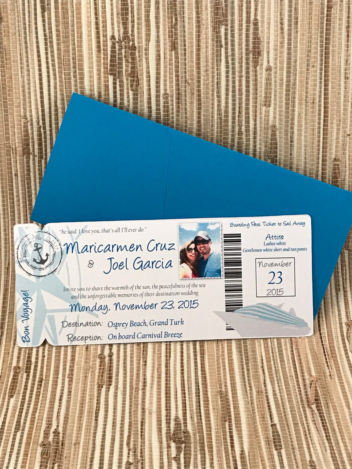Nautical Wedding Invitation. Carnival cruise boarding pass Etsy