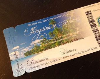 Boarding Pass Invite.  Magnet Save the date. Beach Wedding Invitation. Beach save the date. boarding pass wedding invitation.