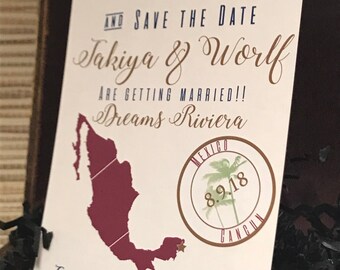 Destination Wedding Invitation. Save the Date Luggage Tag Magnet or Cardstock. Mexico save the date. Canucun, riviera maya, playa del carmen