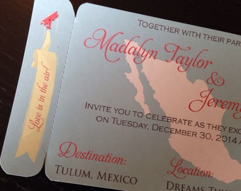 Mexico save the date, Boarding Pass Save the Date Magnet. Destination Wedding invitation.