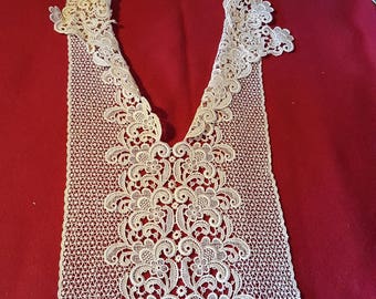 Antique Lace Bodice Insert Ecru Cream Embroidered Lace Collar Reuse Repurpose Sewing Fashion