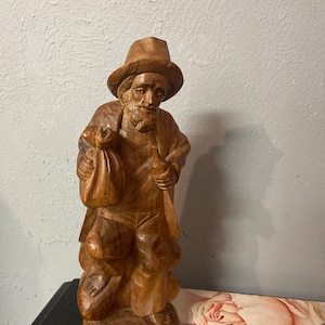 Vintage Carved Drinking Man Folk Art Wooden Figure