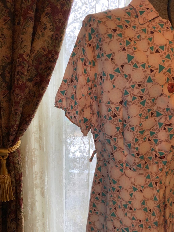 Vintage Ladies Daydress Cotton Pink Turquoise Whi… - image 4