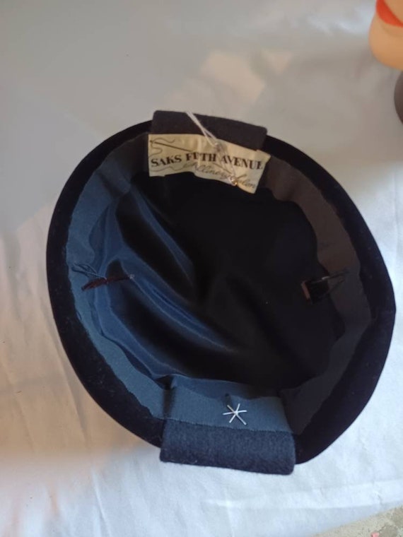 Vintage Saks Fifth Avenue Black Wool Hat Black Ve… - image 7