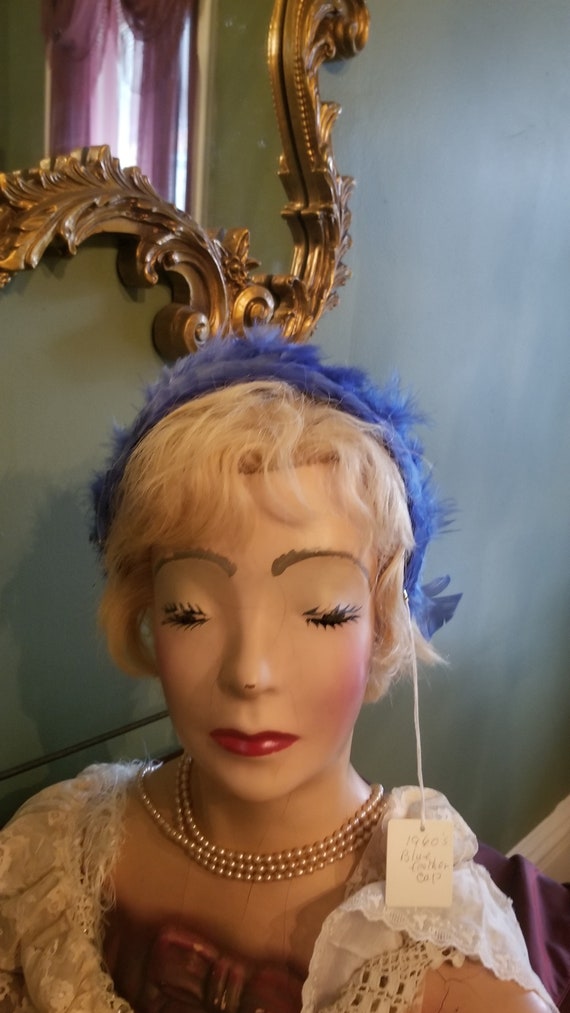 1940s Vintage Bright Blue Royal Blue Feather Head… - image 2