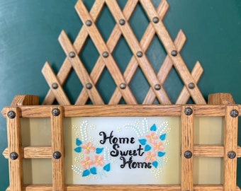 Vintage Wall Letter Holder Pocket Oak Home Sweet Home Glass Front Cottage Core Farmhouse