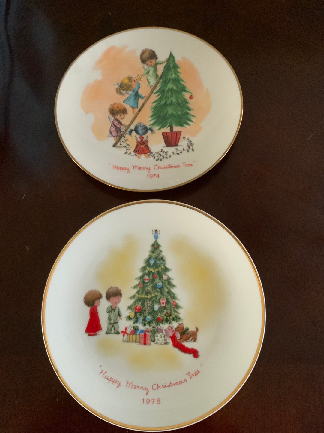 Collectible Gorham Moppet Christmas Plates Happy Merry Christmas Tree