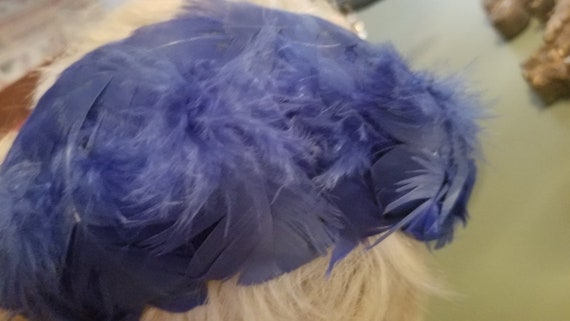 1940s Vintage Bright Blue Royal Blue Feather Head… - image 3