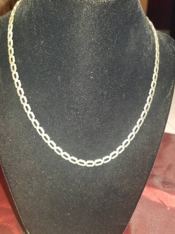 Vintage Silver Necklace Square Link Chain Alligator Clasp Unisex