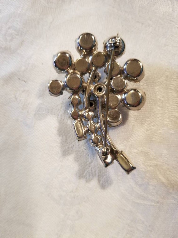 Vintage Full Clear Rhinestone Brooch Bridal Flora… - image 4