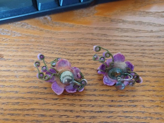 Gorgeous Vintage Purple Flower Screw Back Earring… - image 4