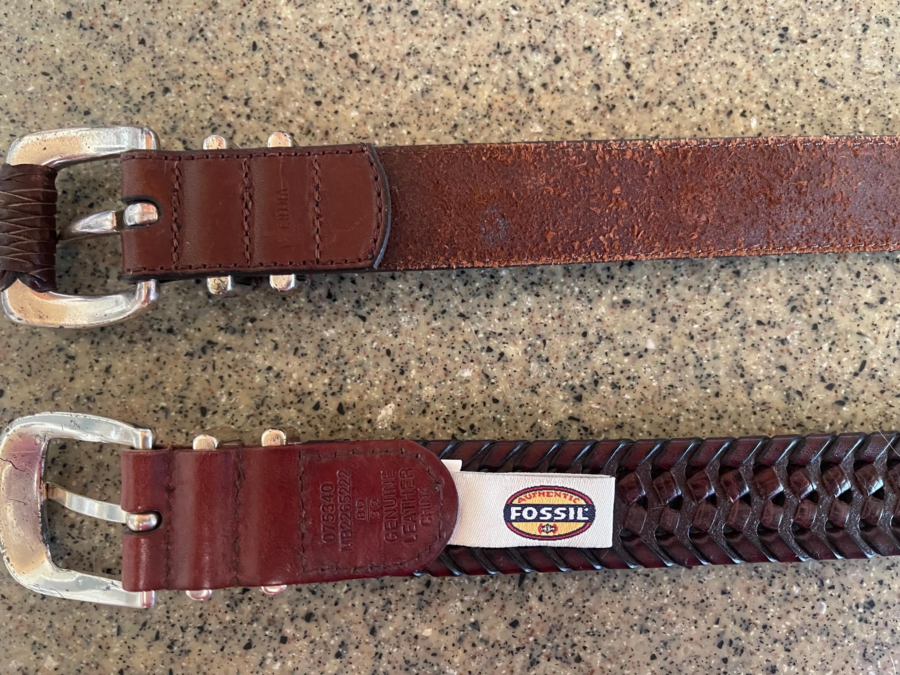 fossil ブラウンレザー ベルト ロープバックル　vintageベルト Vintage Fossil Belt - Etsy