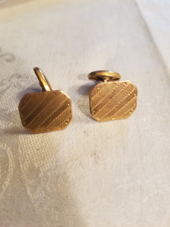 Vintage Gold Cuff Links Etched Buttons Mens Shirt… - image 2