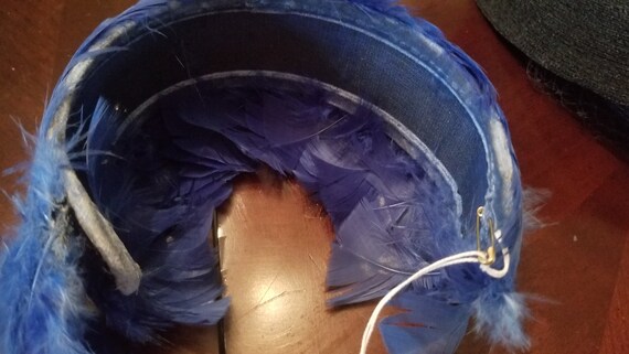 1940s Vintage Bright Blue Royal Blue Feather Head… - image 5