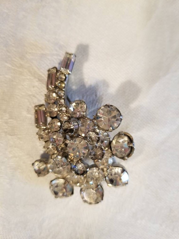 Vintage Full Clear Rhinestone Brooch Bridal Flora… - image 5