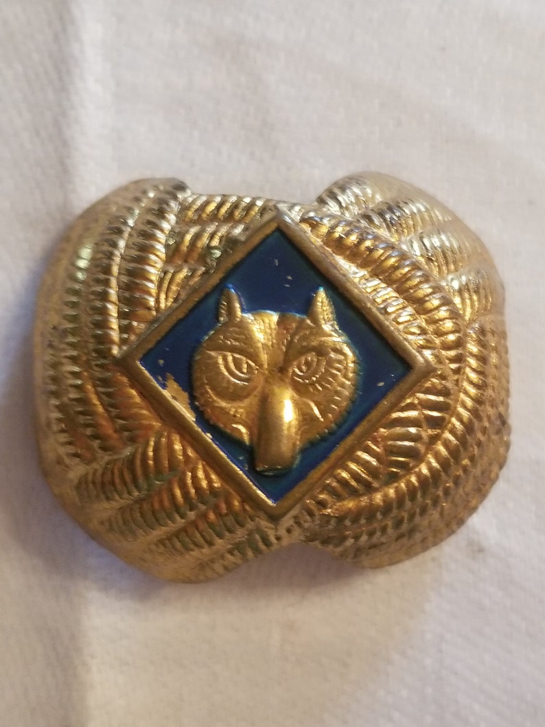 Vintage Boy Scout Tie Pin Clasp Gold Navy Blue Wolf Emblem Tie Slide Etsy