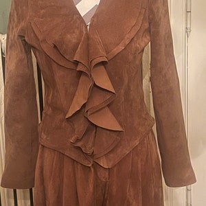 Gaouchos Western Style Boho Culottes Two Piece Brown Suede Ruffled Top Set Vintage Set