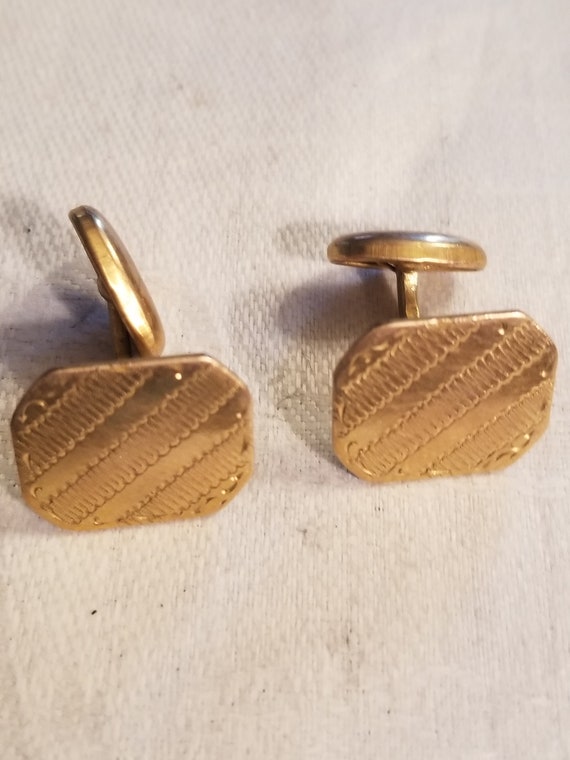 Vintage Gold Cuff Links Etched Buttons Mens Shirt… - image 1