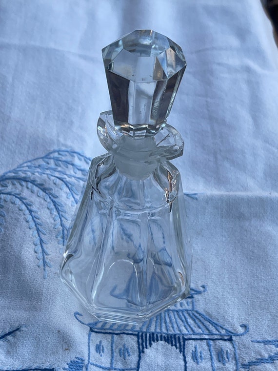 Vintage Perfume Bottle Clear Glass Multi Faceted … - image 1