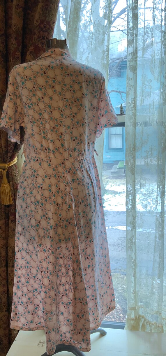 Vintage Ladies Daydress Cotton Pink Turquoise Whi… - image 2