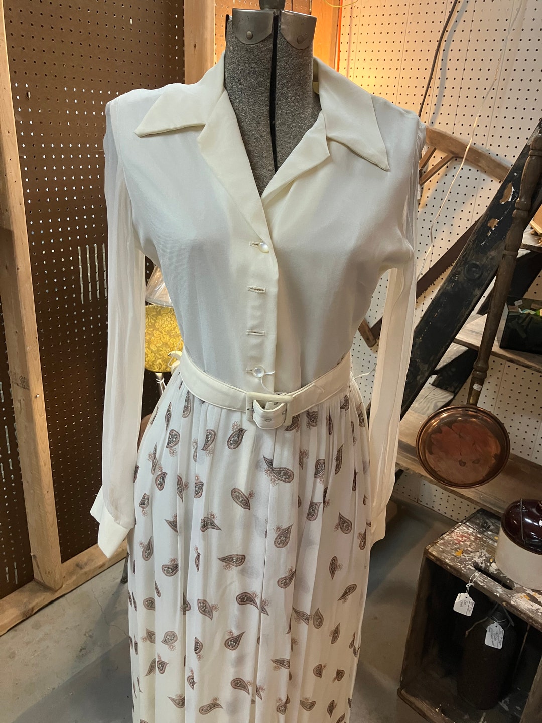 Vintage Paisley Print V-neck Hollow 3/4 Sleeve Dress main image 1