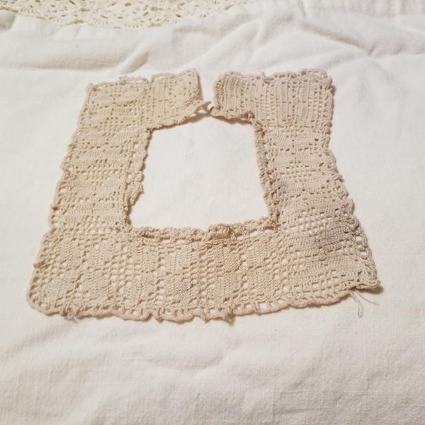 Antique Childrens Salvaged Collar Crocheted Ecru Cotton Embroidery Thread Reuse Repurpose
