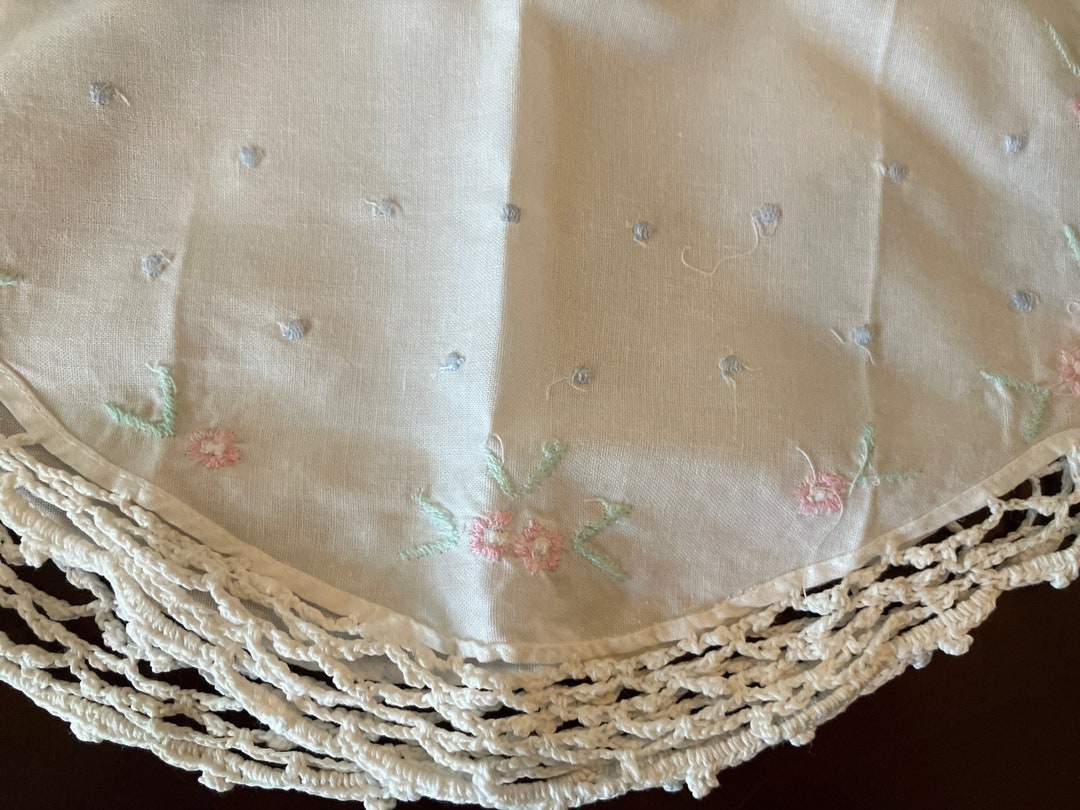 Vintage White Cotton Window Valance Embroidered Pink Flowers Etsy