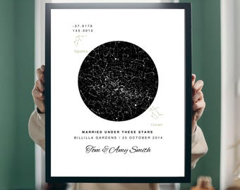 Custom Star Map by date Constellation Unique Gift for Him or Her Personalized night sky print by date Anniversary Wedding Baby Birthday Gift