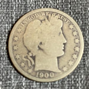 1900 Barber Quarter 90% Silver 25c US Type Coin Collectible