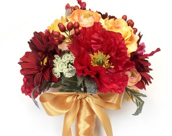 Quick Ship - Red and Yellow Gerbera Daisy, Rose, and Poppy Bouquet