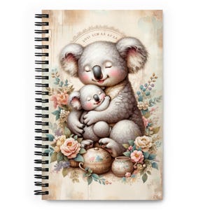 Cuaderno espiral con diseño de koala y bebé. Lindo cuaderno de animales para niños y adultos. Regalo perfecto para amantes de la vida silvestre y estudiantes.