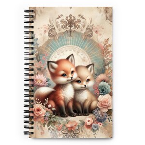 Cuaderno espiral Shabby Chic con diseño de zorros bebés / Diario con zorros lindos, bloc de notas personalizado, idea de regalo perfecta para niños y adultos