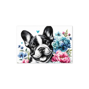Französische Bulldogge Grußkarte mit Blumen | Niedliche Hundekarte für Tierliebhaber & Hundeliebhaber