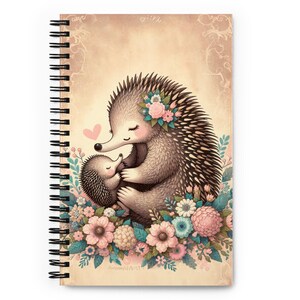 Cuaderno espiral bohemio con equidna y bebé / Diario con animales lindos / Regalo de papelería / Regalo único para niños y adultos