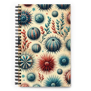 Cuaderno espiral con erizos de mar, diario inspirado en el océano, papelería única con temática marina, cuaderno divertido con temática marina para estudiantes y artistas