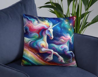 Galloping Unicorns Pillow, Magical Unicorn Cushion for Kids' Room, Fantasy Decor, Soft Pillow, Gift for Unicorn Lovers