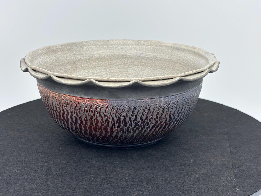 Raku Chattered and Scalloped Bowl - Etsy