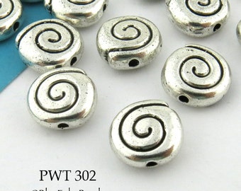 12 pcs - 9 mm Pewter Spiral Beads, Antique Silver, Spiritual Beads, 1mm Hole (PWT 302) BlueEchoBeads